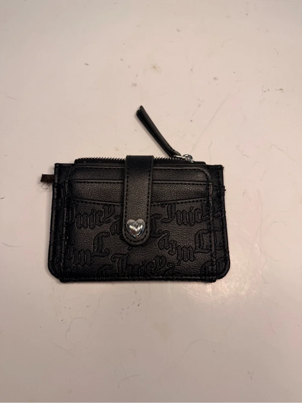 Juicy Couture Embossed Logo Card Holder Wallet with Heart Detail